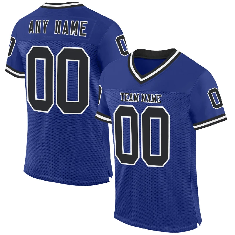 Custom Royal Black-White Mesh Authentic Throwback Football Jersey