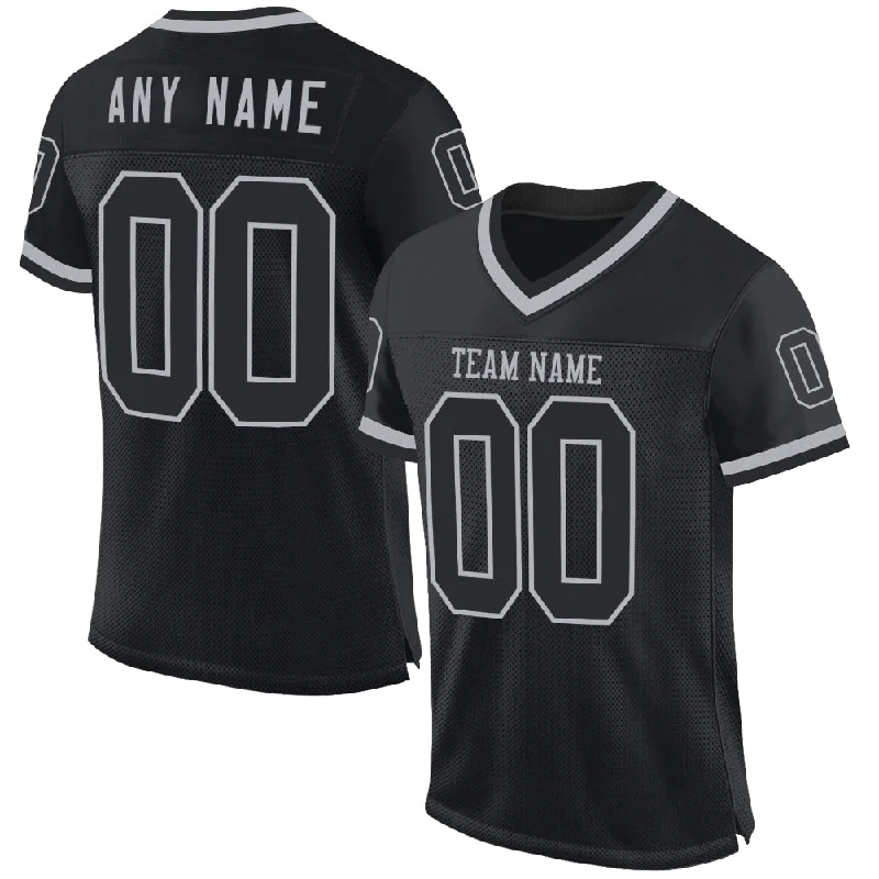 Custom Black Gray Mesh Authentic Throwback Football Jersey