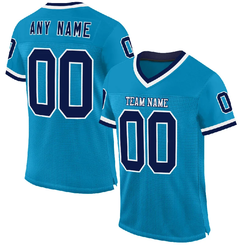 Custom Panther Blue Navy-White Mesh Authentic Throwback Football Jersey