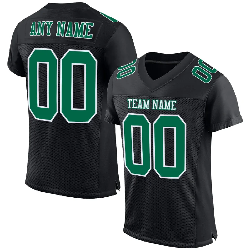 Custom Black Kelly Green-White Mesh Authentic Football Jersey