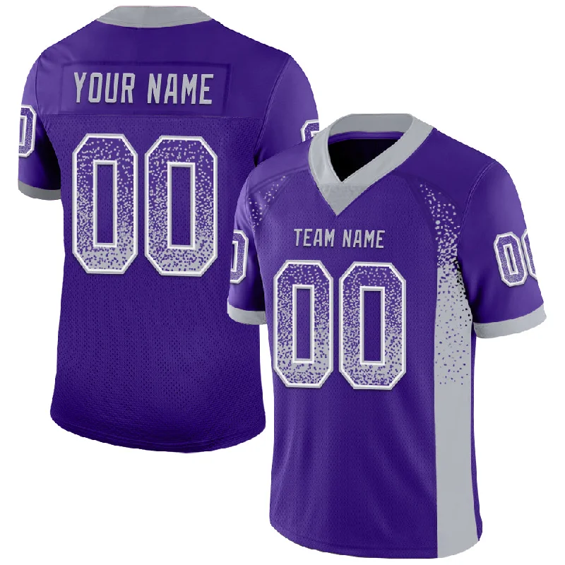 Custom Purple Gray-White Mesh Drift Fashion Football Jersey