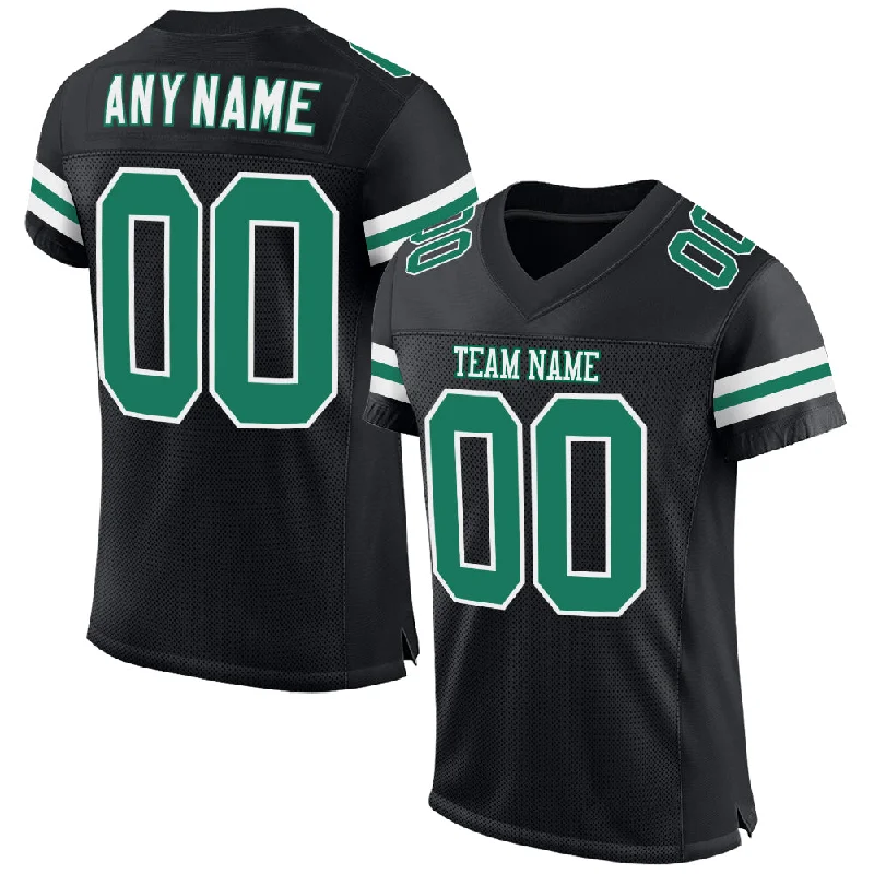 Custom Black Kelly Green-White Mesh Authentic Football Jersey