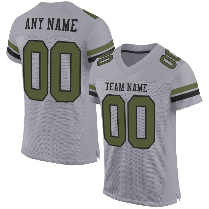 Custom Gray Olive-Black Mesh Authentic Football Jersey