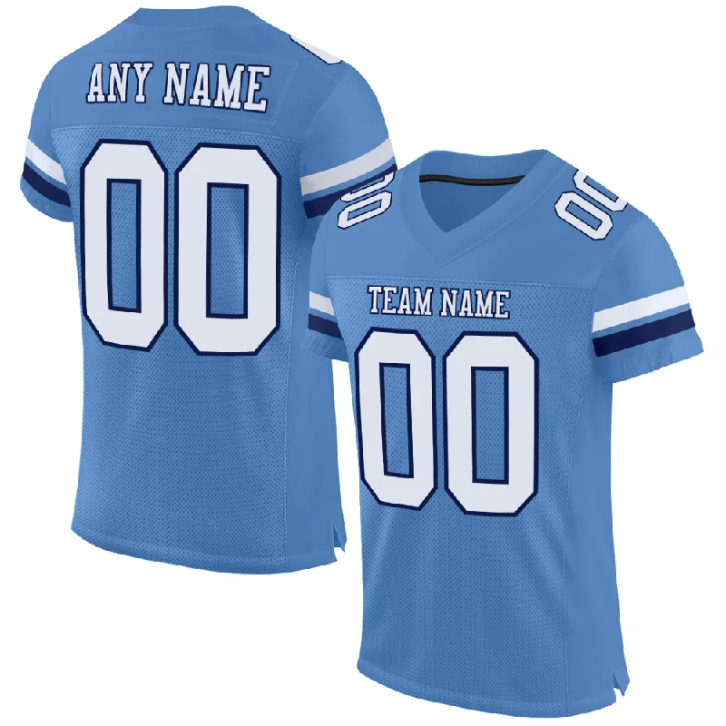 Custom Light Blue White-Navy Mesh Authentic Football Jersey