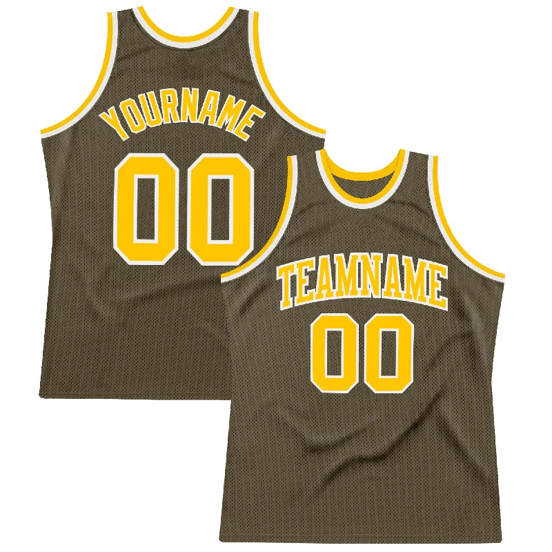 Custom Olive Gold-White Authentic Throwback Salute To Service  Basketball Jersey