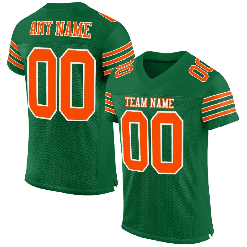 Custom Kelly Green Orange-White Mesh Authentic Football Jersey