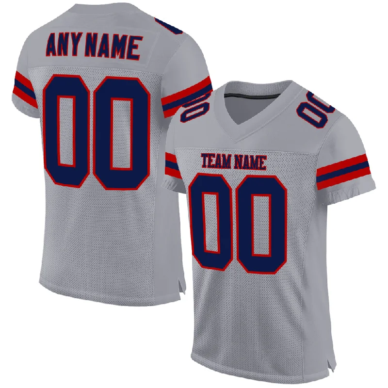 Custom Light Gray Navy-Red Mesh Authentic Football Jersey