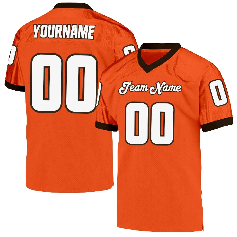 Custom Orange White-Brown Mesh Authentic Throwback Football Jersey