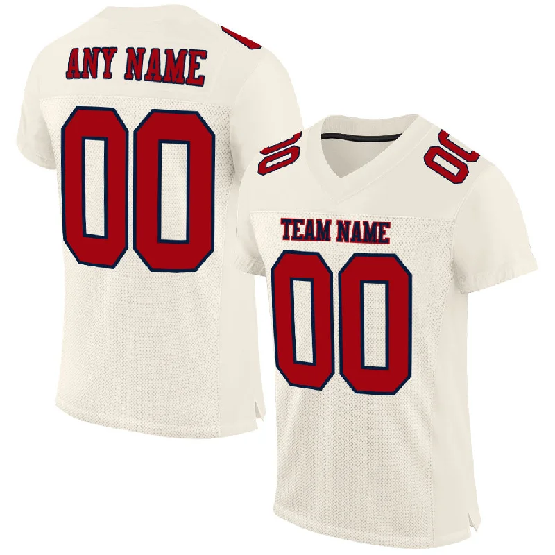 Custom Cream Red-Navy Mesh Authentic Football Jersey