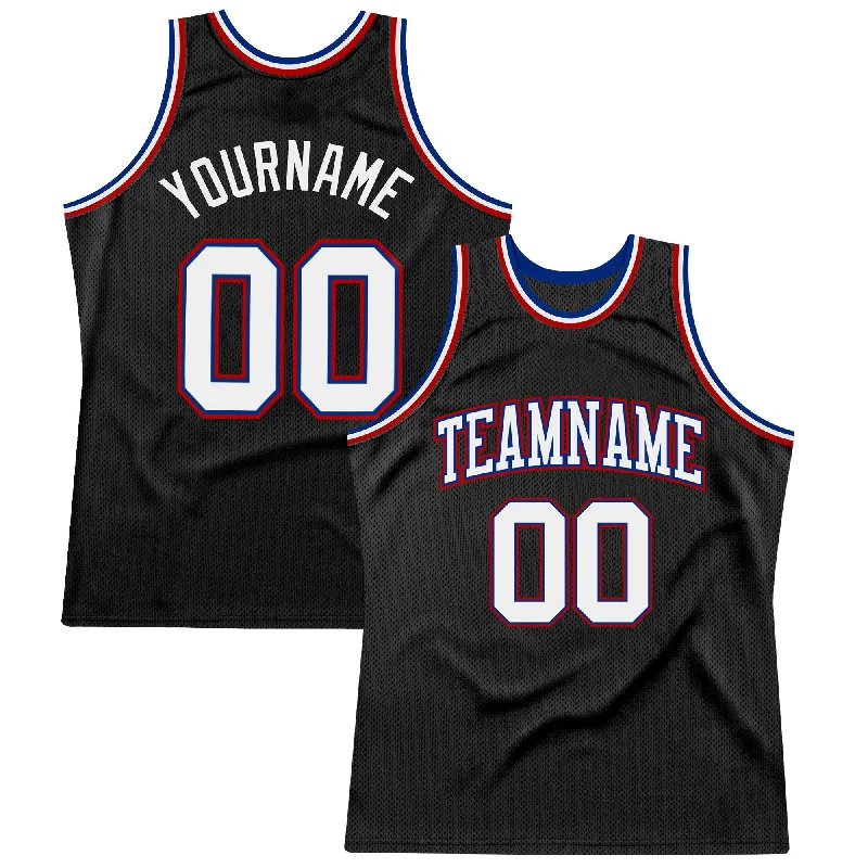 Custom Black White Royal-Red Authentic Throwback Basketball Jersey