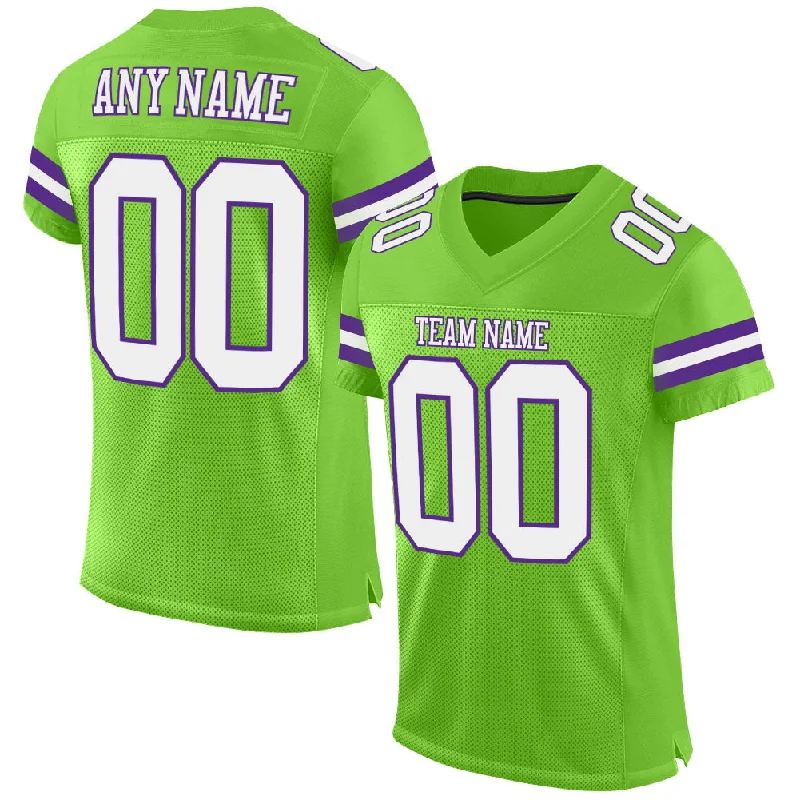 Custom Neon Green White-Purple Mesh Authentic Football Jersey