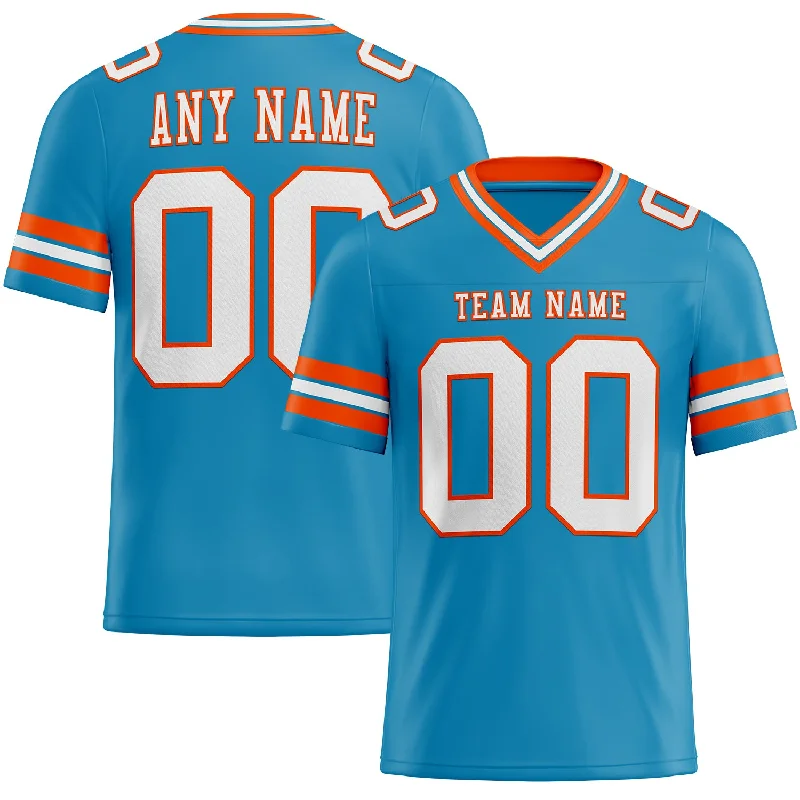 Custom Panther Blue White-Orange Mesh Authentic Football Jersey