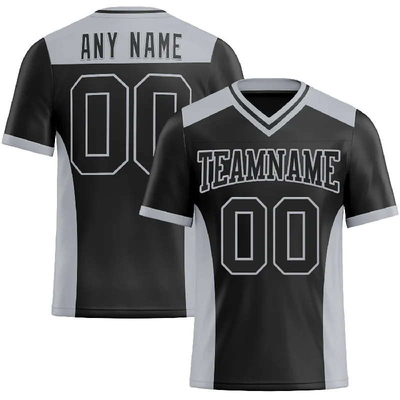 Custom Black Gray Mesh Authentic Football Jersey