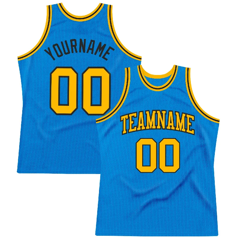 Custom Blue Gold-Black Authentic Throwback Basketball Jersey