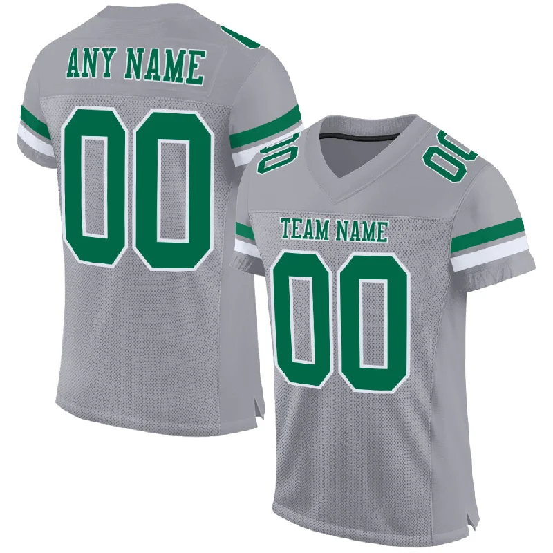 Custom Gray Kelly Green-White Mesh Authentic Football Jersey