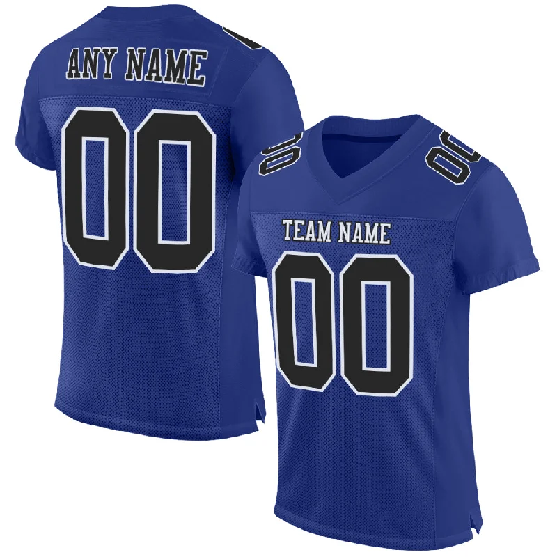 Custom Royal Black-White Mesh Authentic Football Jersey