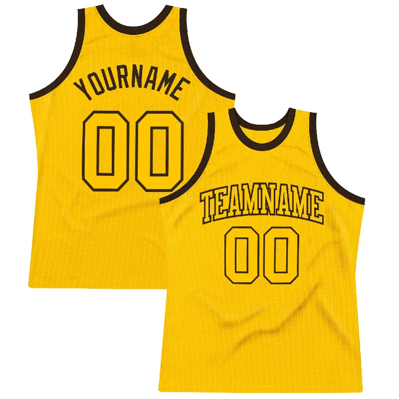 Custom Gold Gold-Brown Authentic Throwback Basketball Jersey