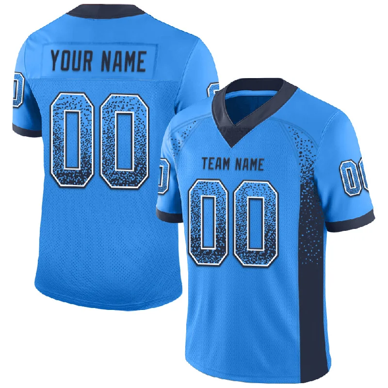 Custom Powder Blue Navy-White Mesh Drift Fashion Football Jersey