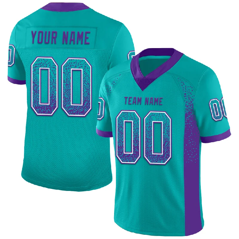 Custom Aqua Purple-White Mesh Drift Fashion Football Jersey