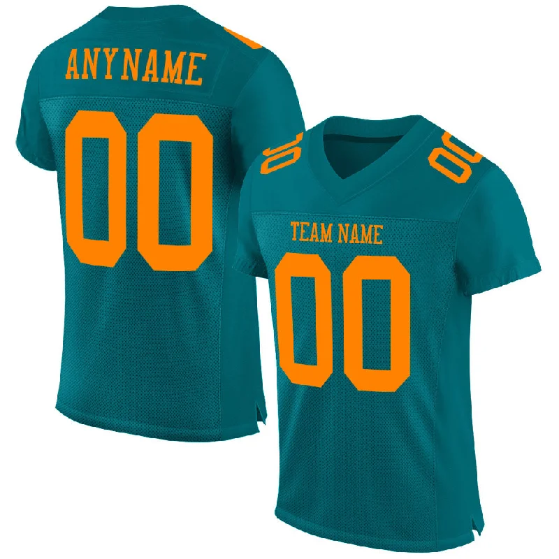 Custom Teal Bay Orange Mesh Authentic Football Jersey