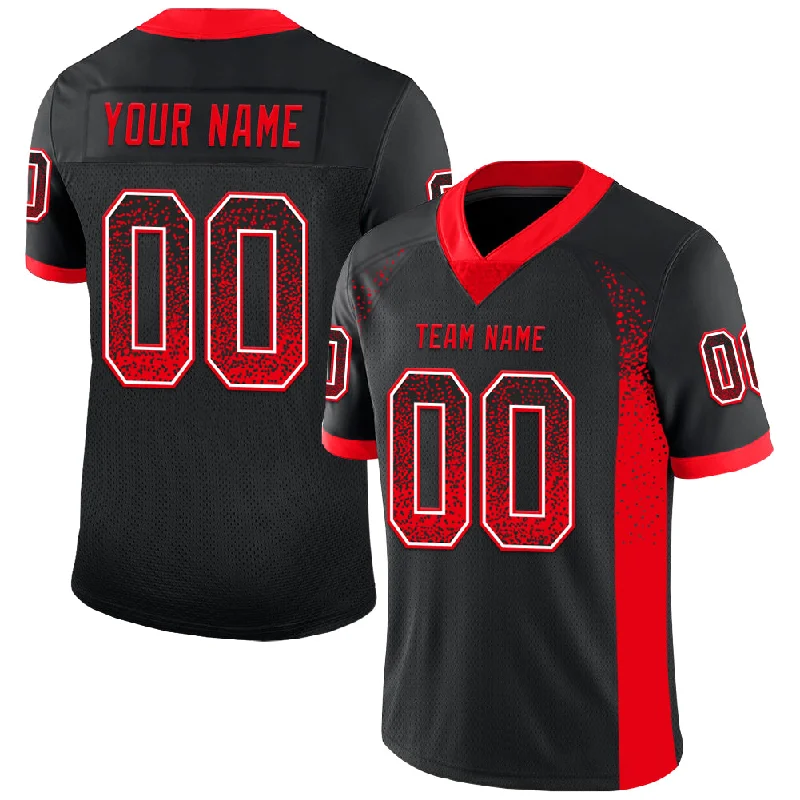 Custom Black Fire Red-White Mesh Drift Fashion Football Jersey