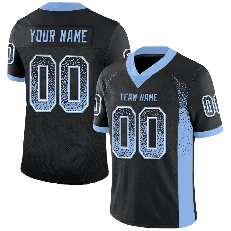 Custom Black Light Blue-White Mesh Drift Fashion Football Jersey