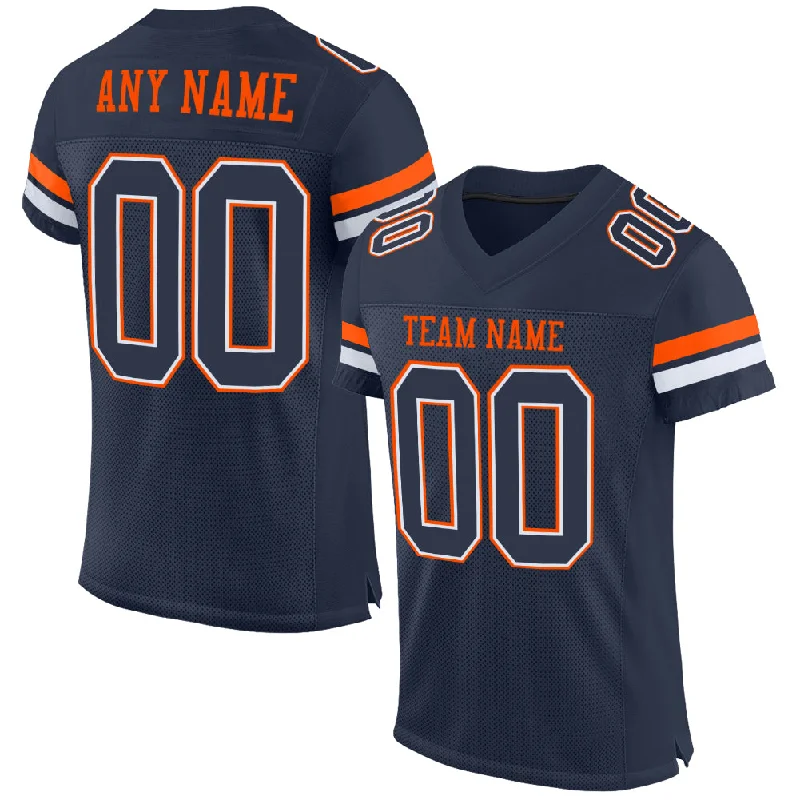 Custom Navy White-Orange Mesh Authentic Football Jersey