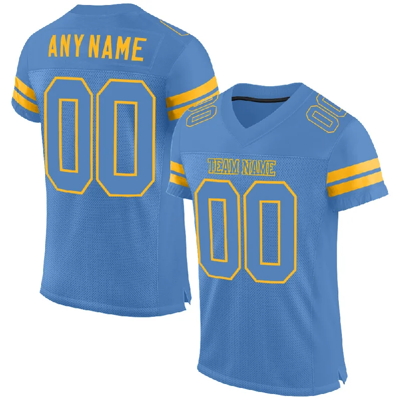 Custom Powder Blue Powder Blue-Gold Mesh Authentic Football Jersey