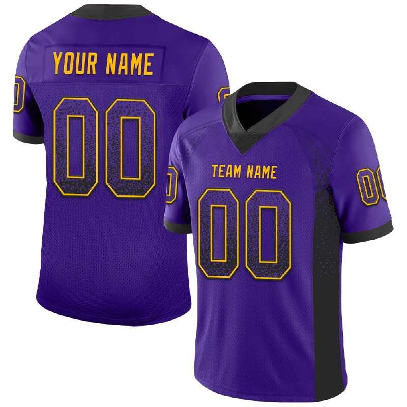 Custom Purple Black-Gold Mesh Drift Fashion Football Jersey