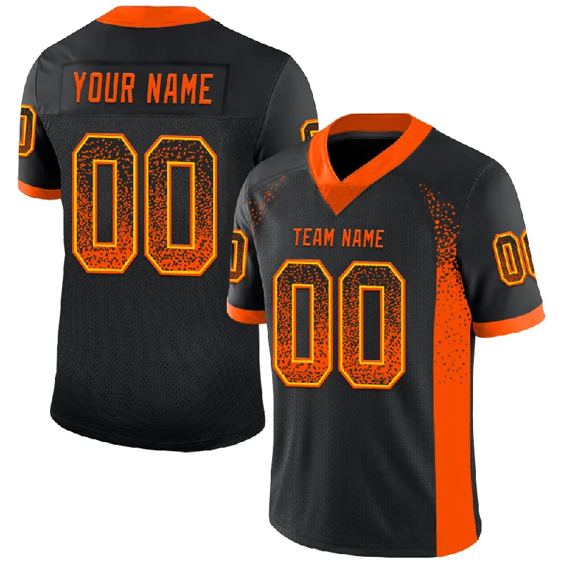 Custom Black Orange-Yellow Mesh Drift Fashion Football Jersey