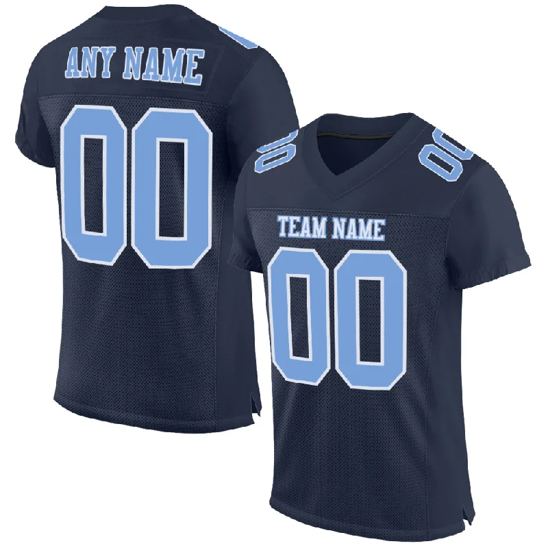 Custom Navy Light Blue-White Mesh Authentic Football Jersey