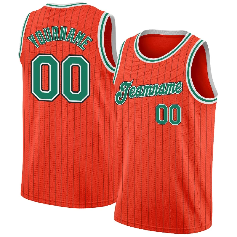 Custom Orange Black Pinstripe Kelly Green-White Authentic Basketball Jersey