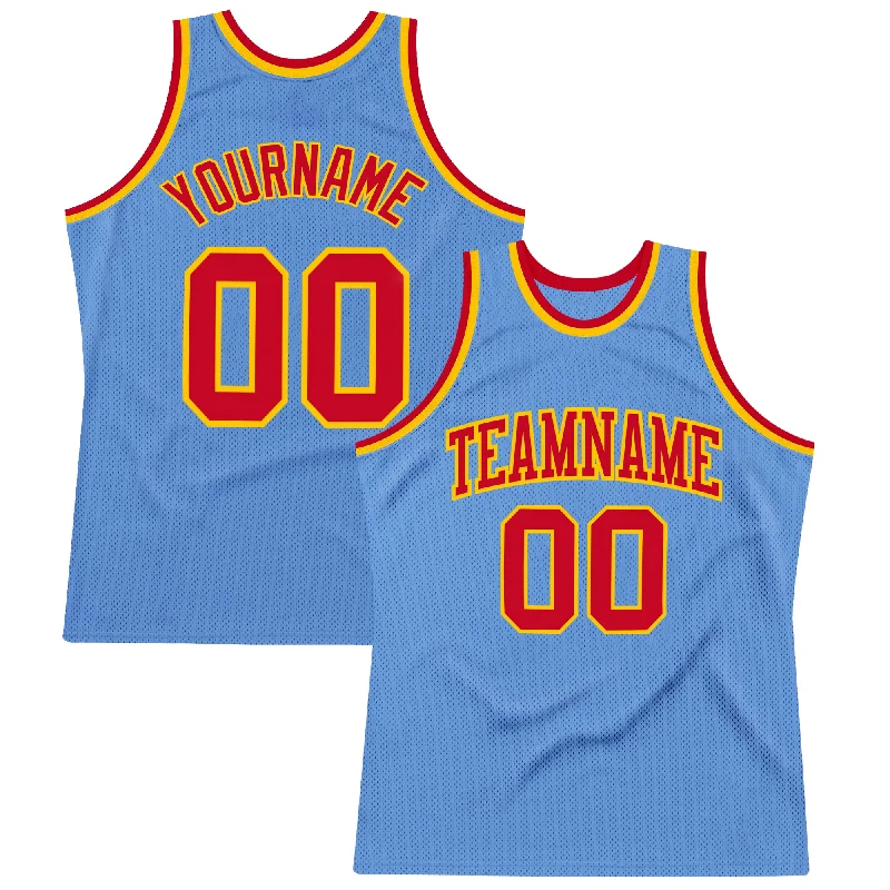 Custom Light Blue Red-Gold Authentic Throwback Basketball Jersey