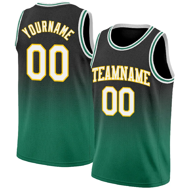 Custom Black White-Kelly Green Authentic Fade Fashion Basketball Jersey