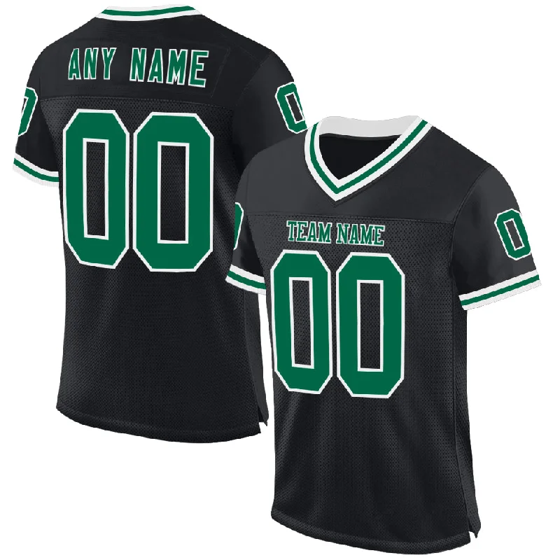 Custom Black Kelly Green-White Mesh Authentic Throwback Football Jersey