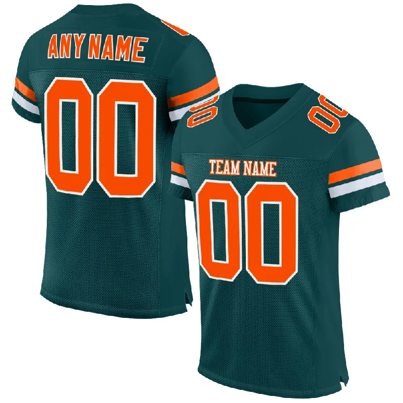 Custom Midnight Green Orange-White Mesh Authentic Football Jersey