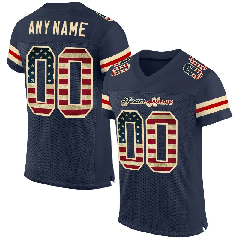 Custom Navy Vintage USA Flag-Cream Mesh Authentic Football Jersey