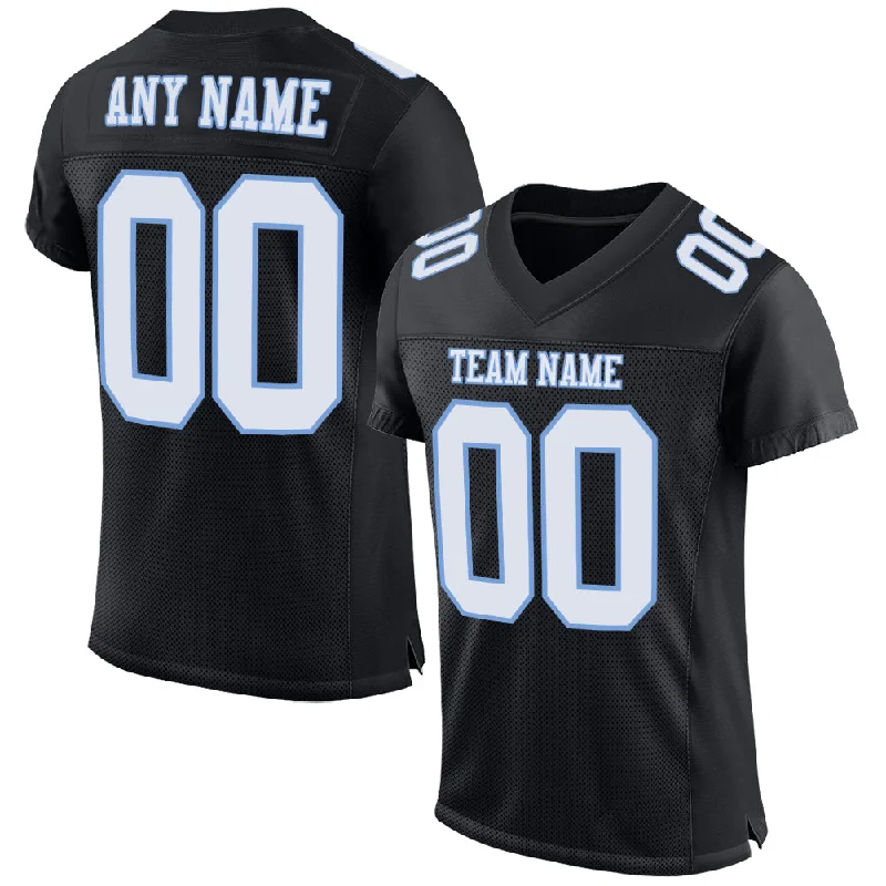 Custom Black White-Light Blue Mesh Authentic Football Jersey