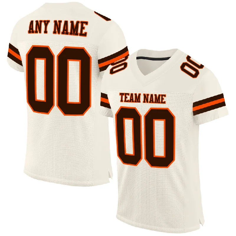 Custom Cream Brown-Orange Mesh Authentic Football Jersey