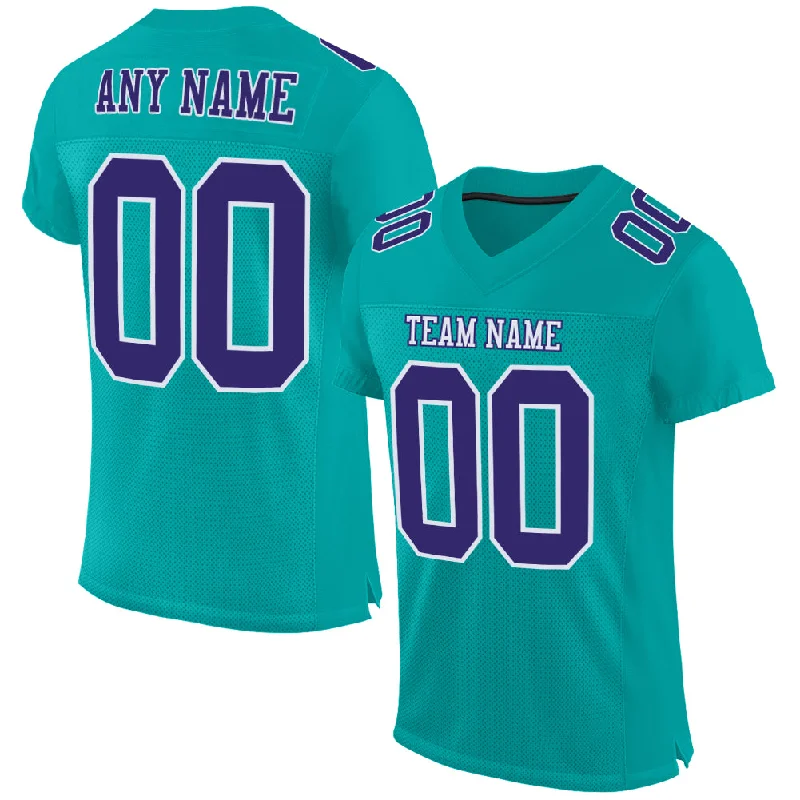 Custom Aqua Purple-White Mesh Football Jersey - Authentic Sports Apparel