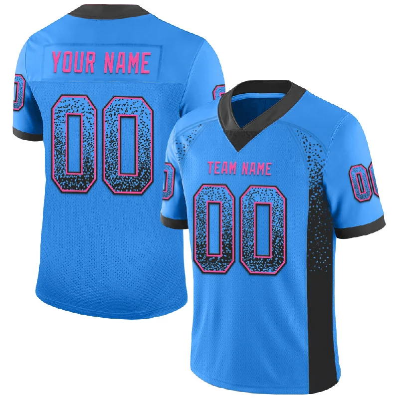 Custom Powder Blue Black-Pink Mesh Drift Fashion Football Jersey