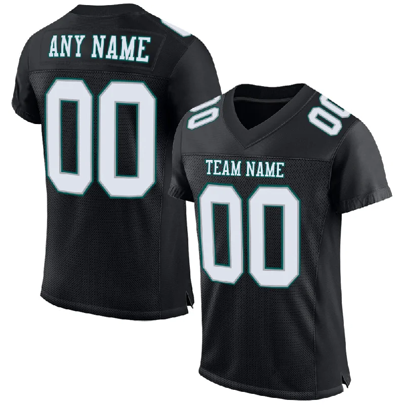 Custom Black White Gray-Midnight Green Mesh Authentic Football Jersey