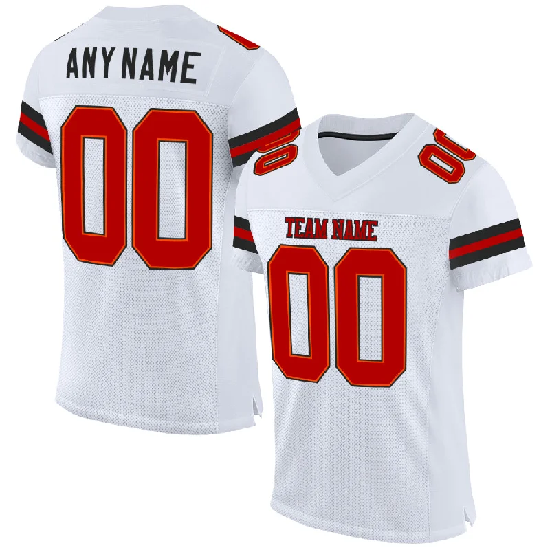 Custom White Red-Black Mesh Authentic Football Jersey