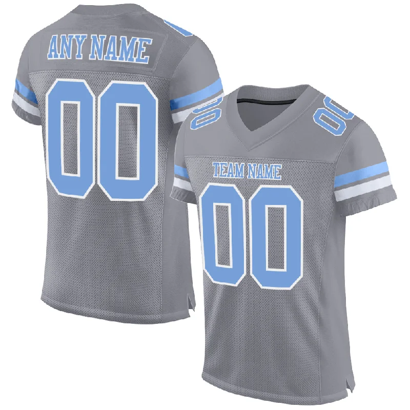 Custom Light Gray Light Blue-White Mesh Authentic Football Jersey