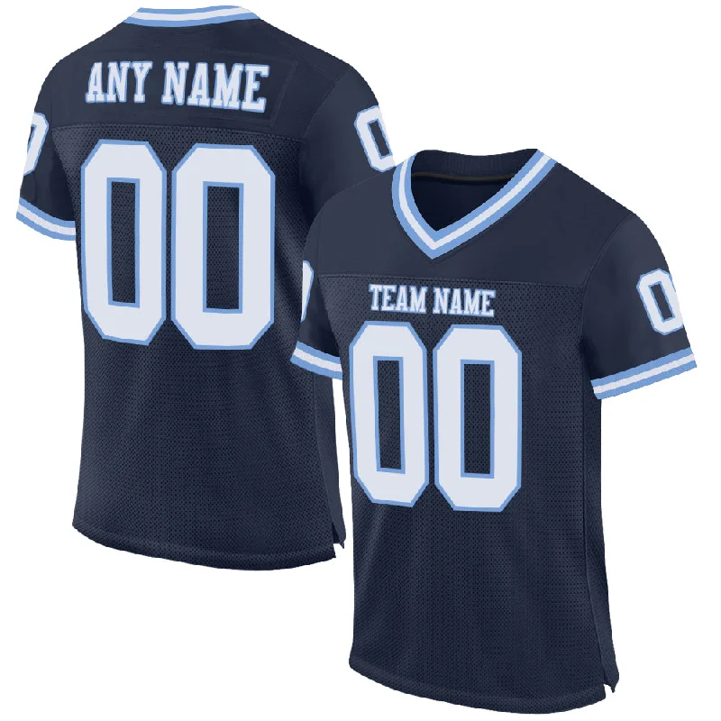 Custom Navy White-Light Blue Mesh Authentic Throwback Football Jersey