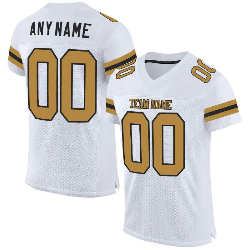 Custom White Old Gold-Black Mesh Authentic Football Jersey