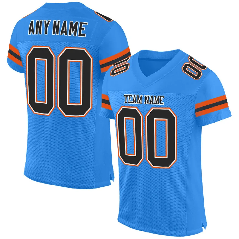 Custom Powder Blue Black-Orange Mesh Authentic Football Jersey