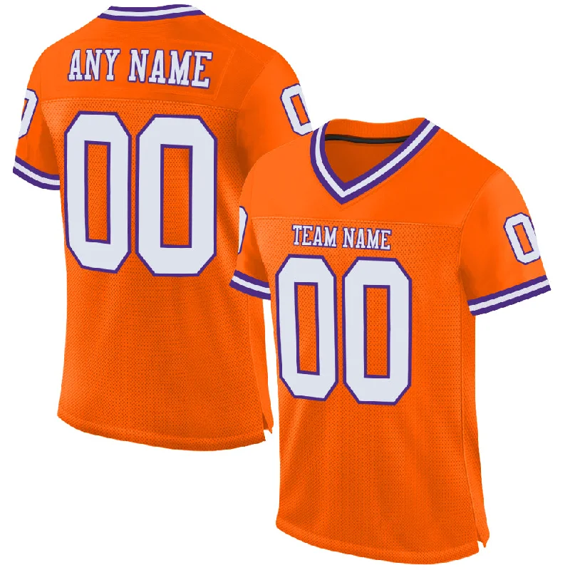 Custom Orange White-Purple Mesh Authentic Throwback Football Jersey