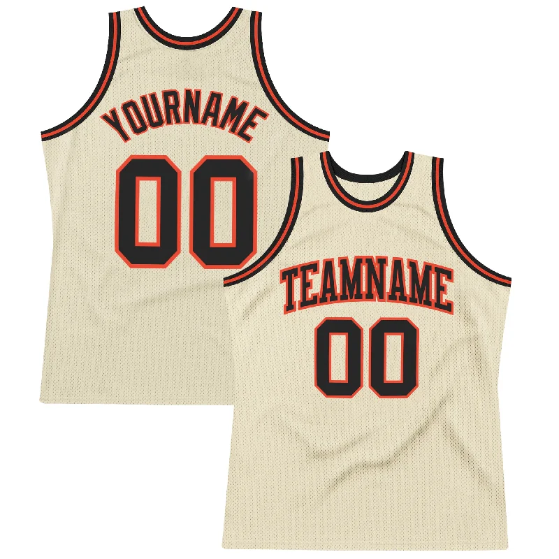 Custom Cream Black-Orange Authentic Throwback Basketball Jersey