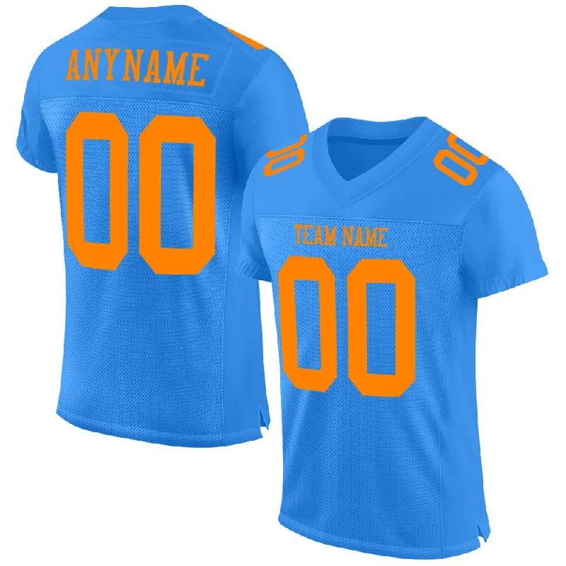 Custom Powder Blue Bay Orange Mesh Authentic Football Jersey